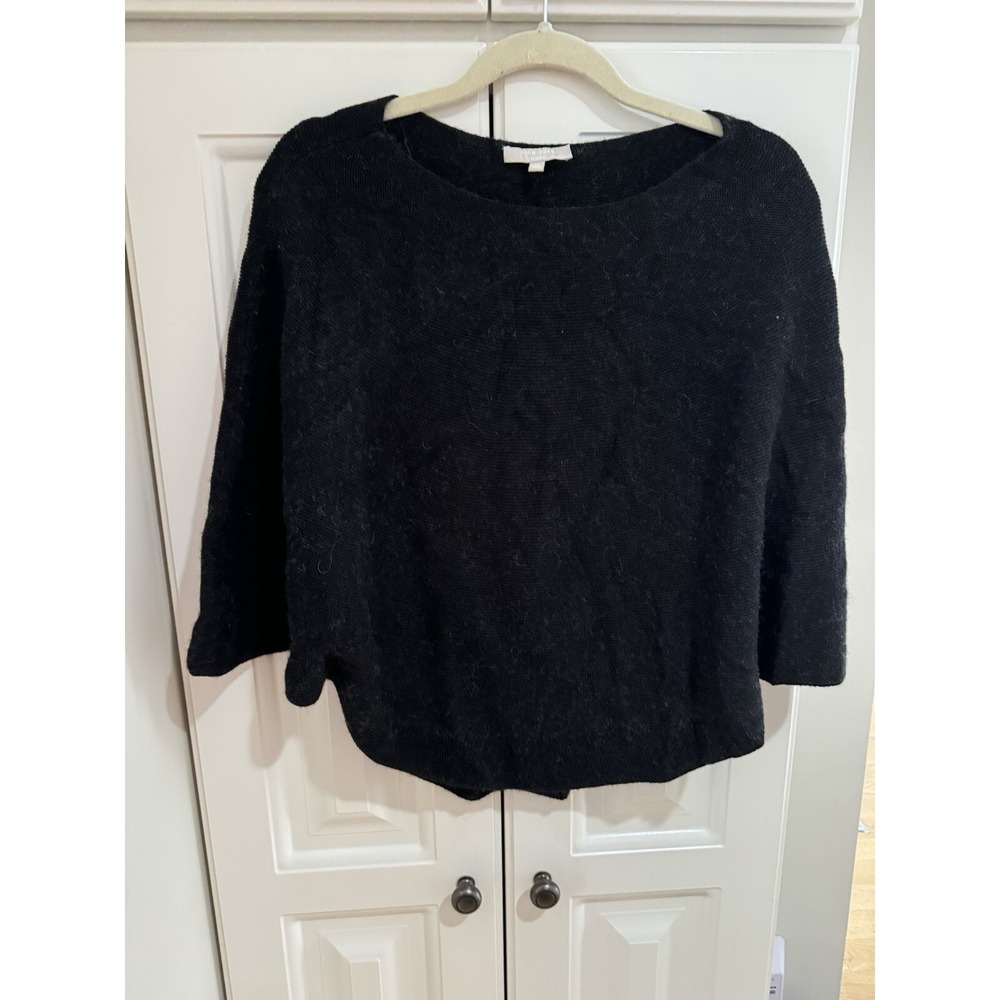 Women's Joan Vass Studio‎ Black Shawl Wool Sweater Size Medium High Low Dolman